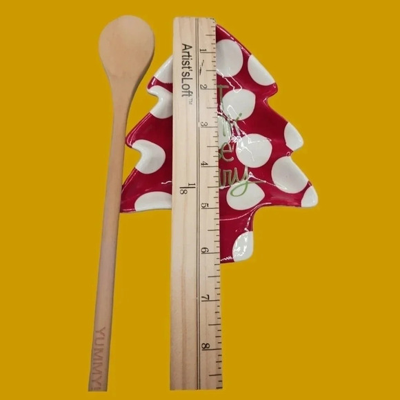 Stacy claire& christmas holy 2 spoon rest with wooden spoon red & wht - Picture 4 of 10